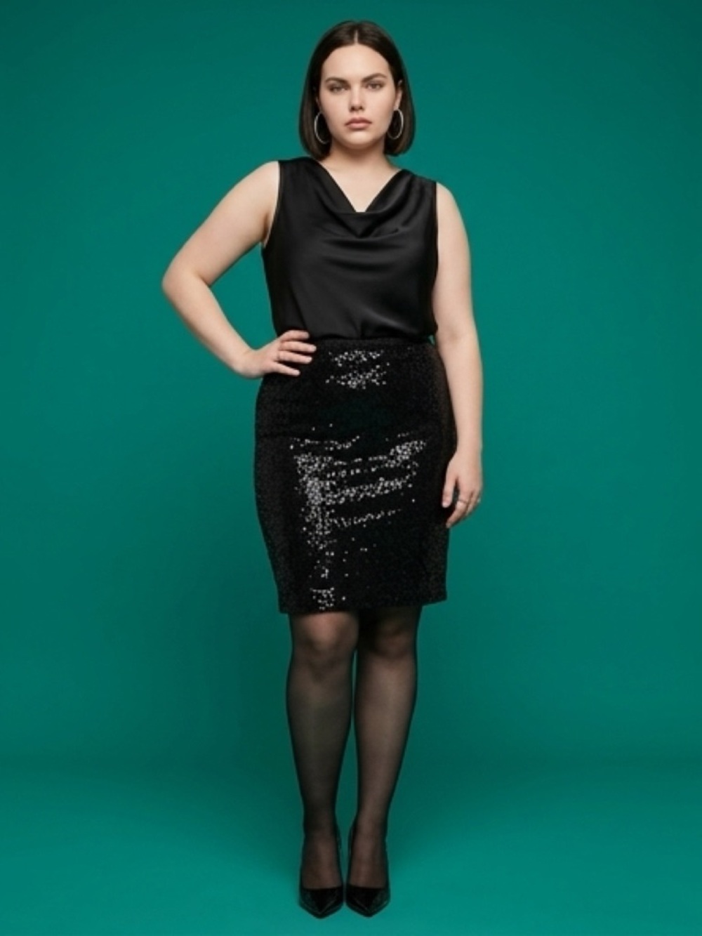 Maner Black Sequin Pencil Skirt - Sleek Evening Pencil